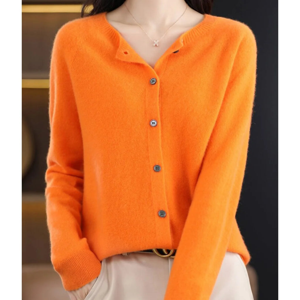Button Front Crew Neck Cardigan Sweater