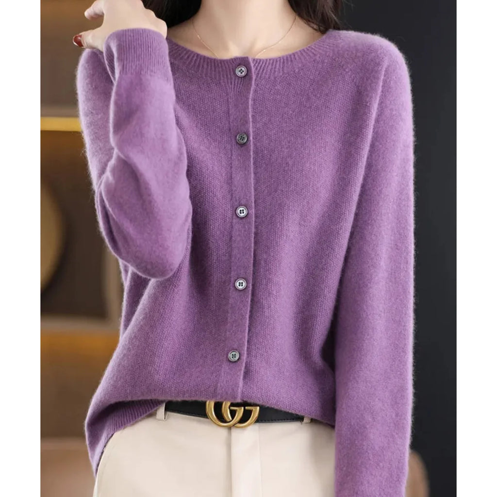 Button Front Crew Neck Cardigan Sweater