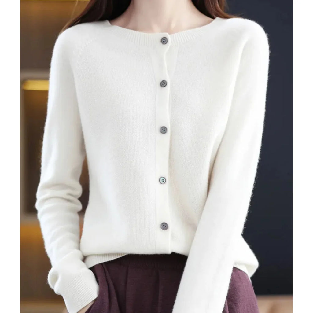 Button Front Crew Neck Cardigan Sweater