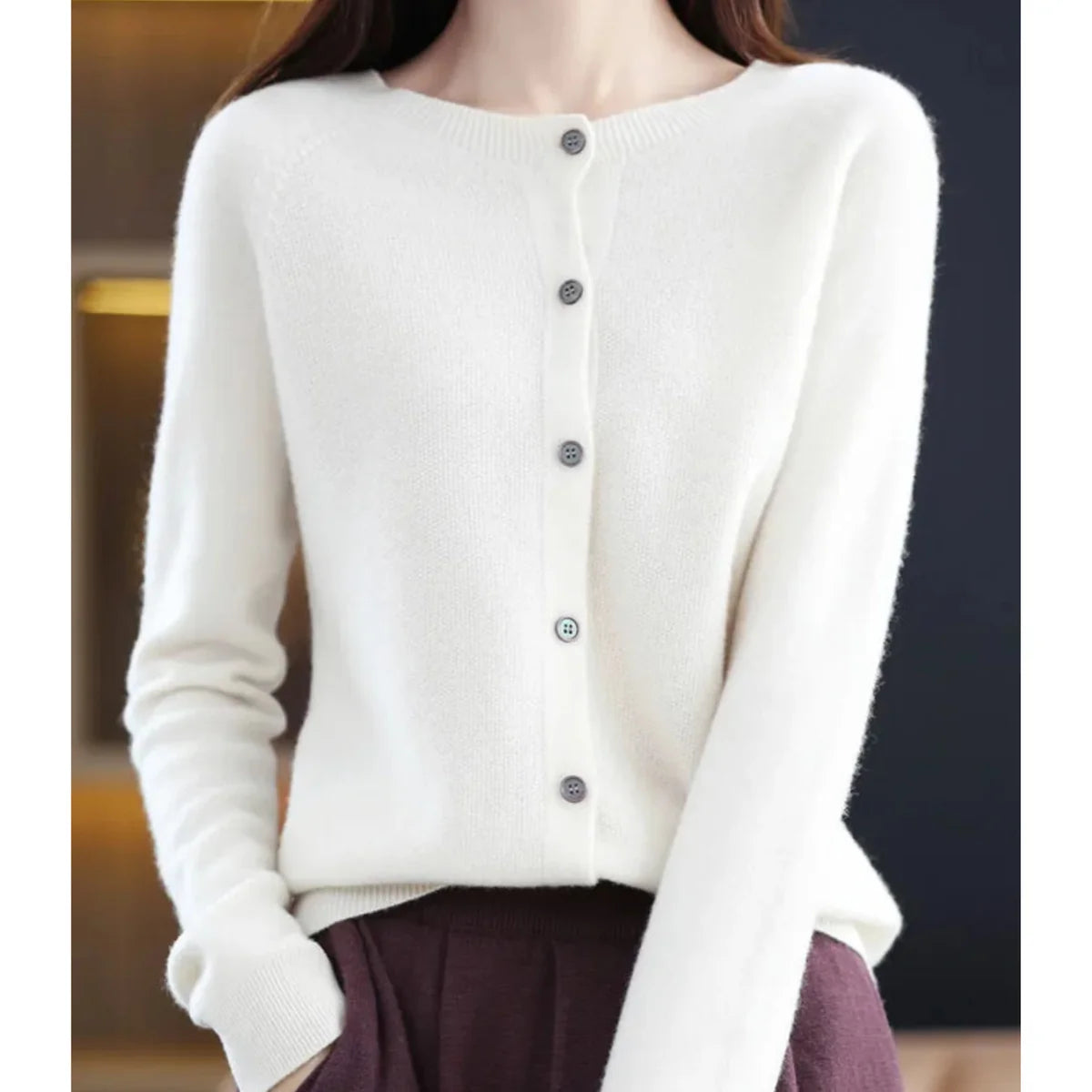 Button Front Crew Neck Cardigan Sweater