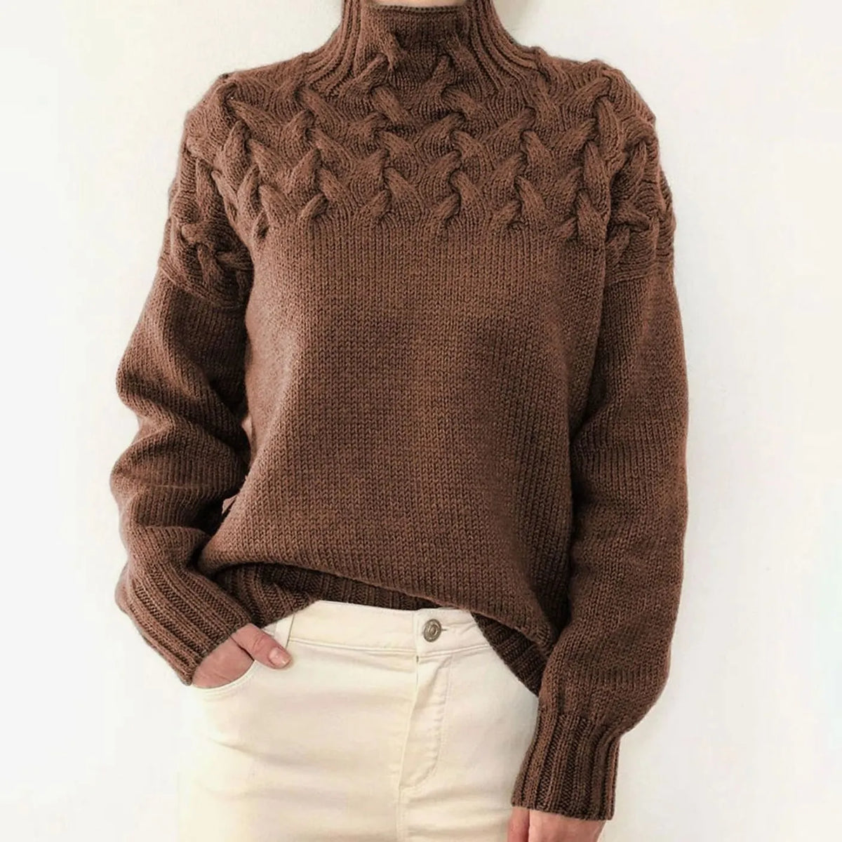 cable knit sweater – Brown