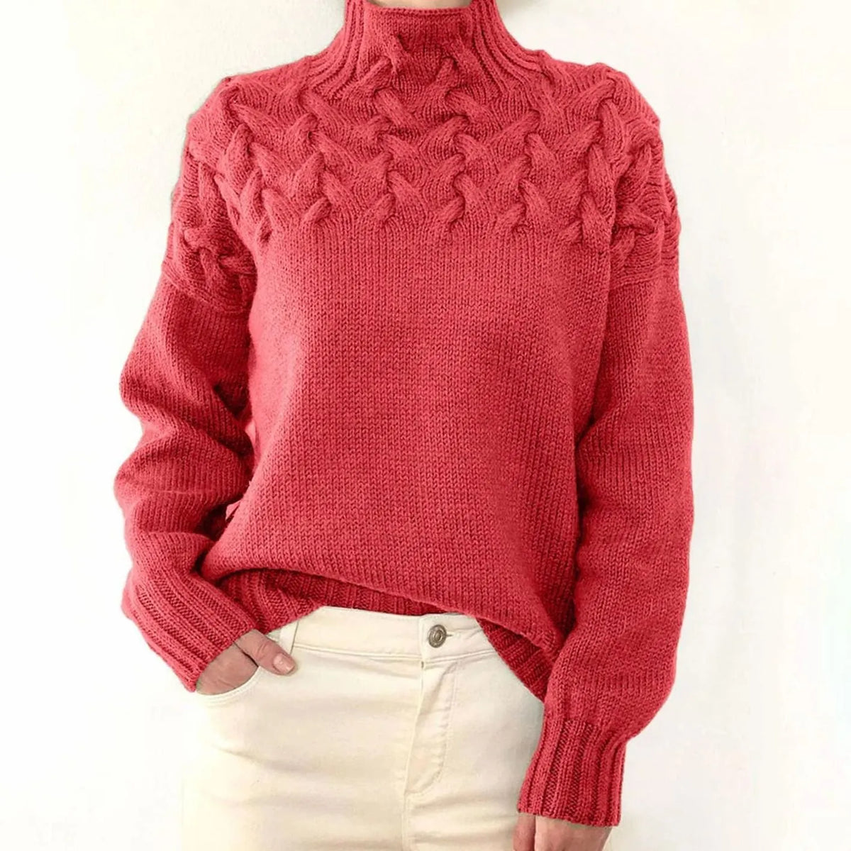 cable knit sweater – Light Red