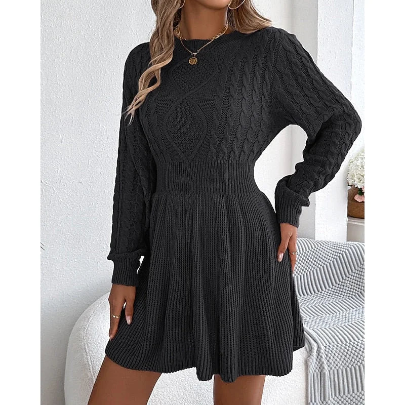 christmas dress sweater dress cable knit – Black