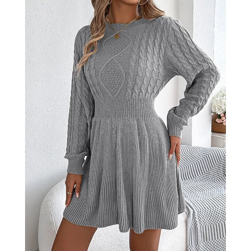 christmas dress sweater dress cable knit – Gray