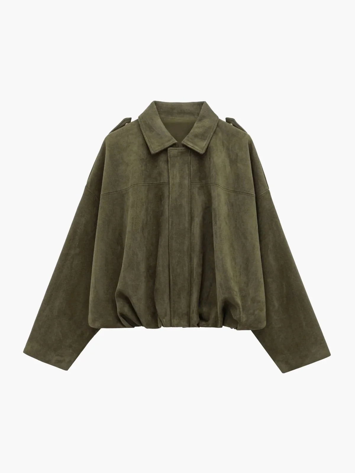 Faux Suede Bomber Jacket with Collar