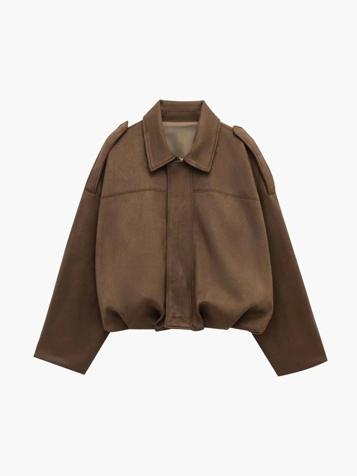 Faux Suede Bomber Jacket with Collar