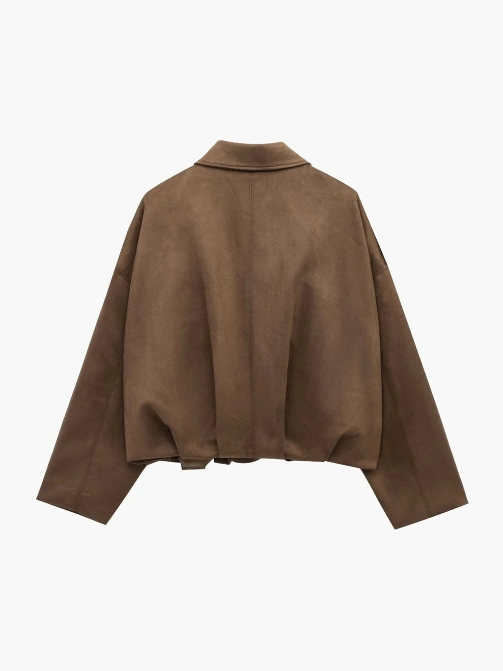 Faux Suede Bomber Jacket with Collar