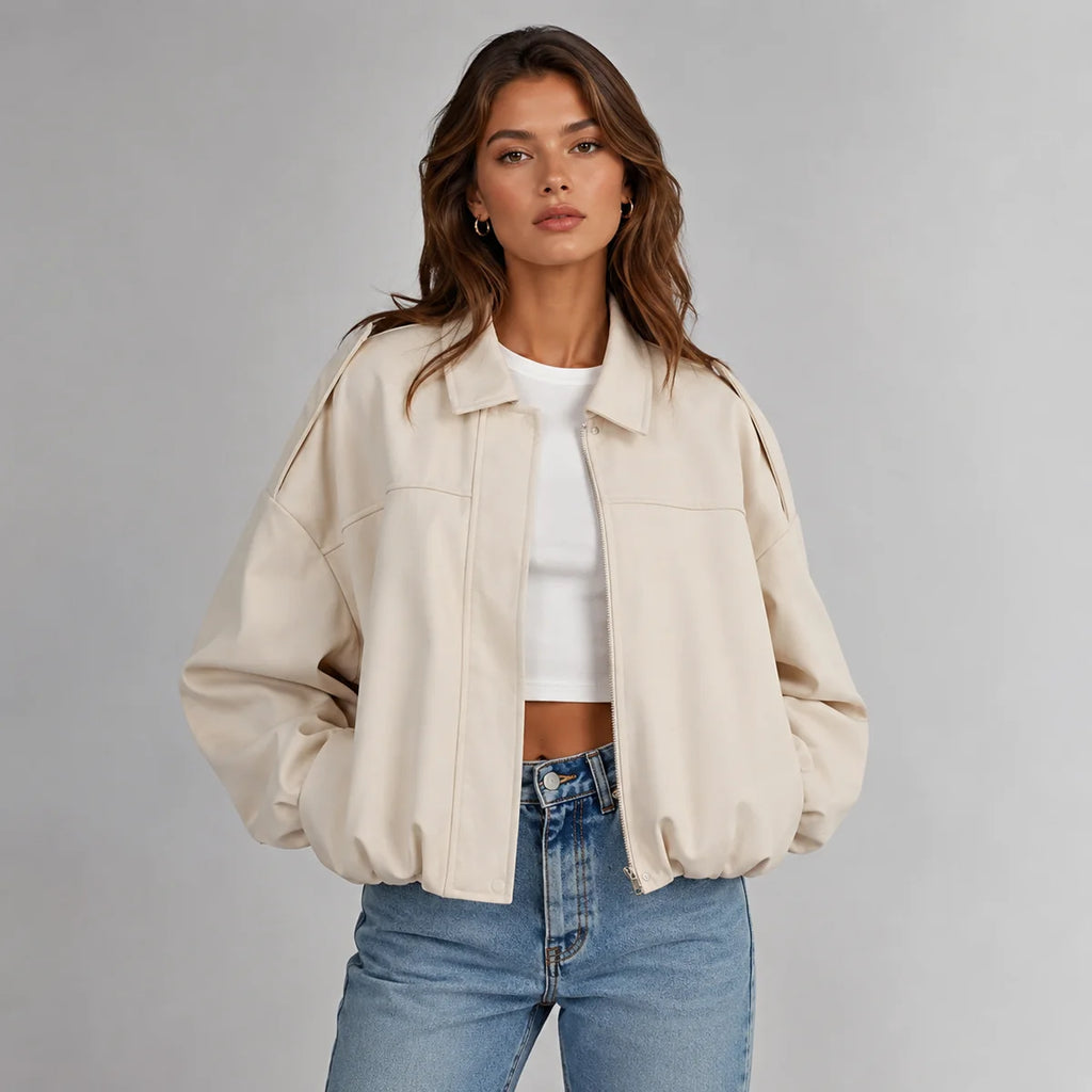 Faux Suede Bomber Jacket with Collar
