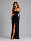 Glitter Corset Maxi Dress with Thigh Slit