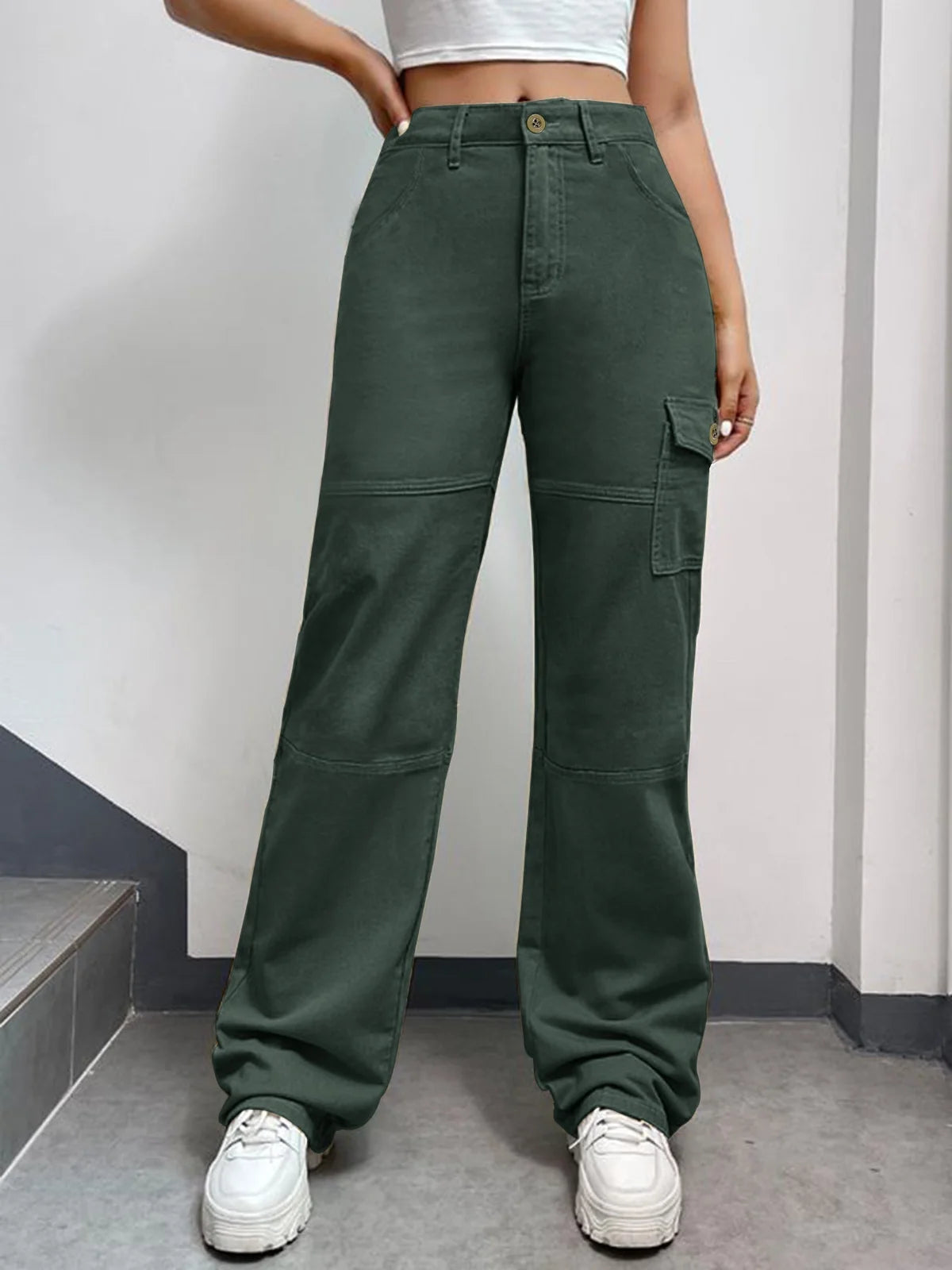 Green Cargo Pants – High Waisted Wide Leg Palazzo