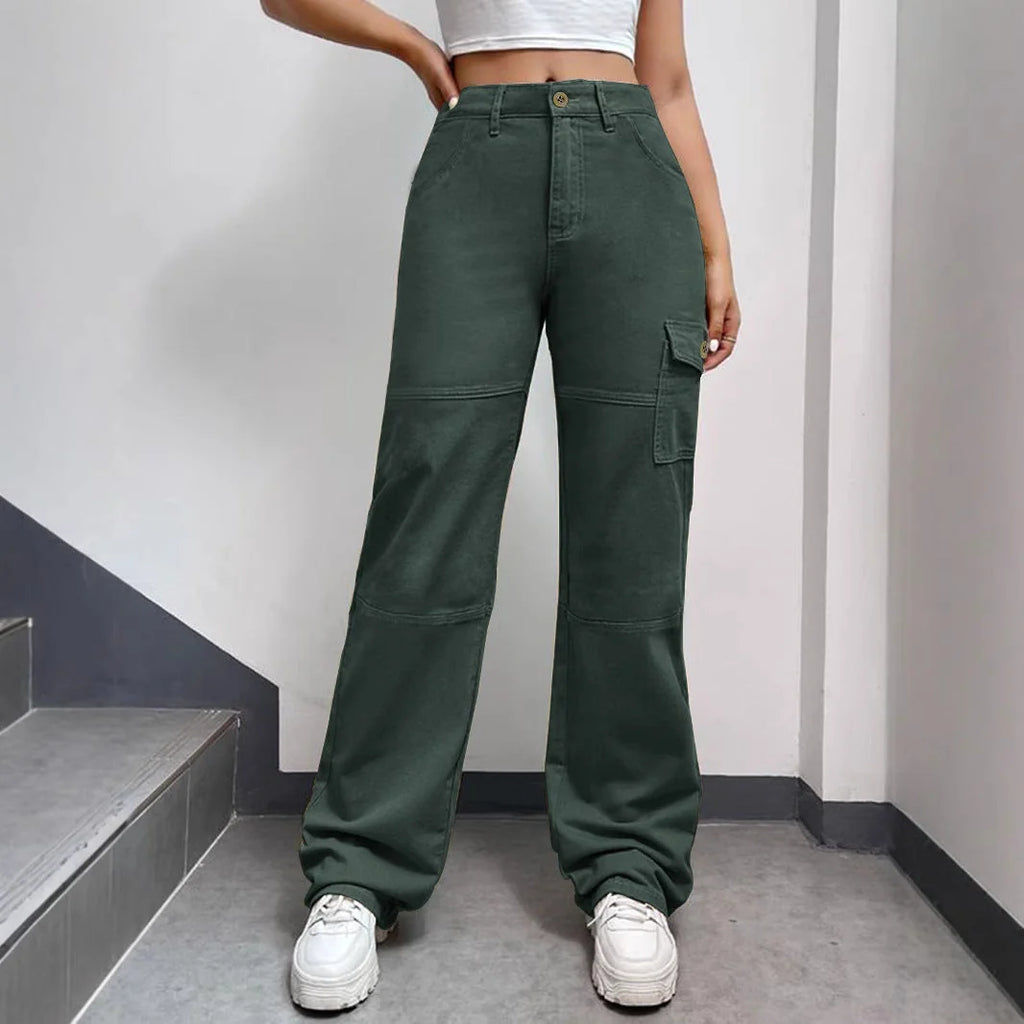 Green Cargo Pants – High Waisted Wide Leg Palazzo