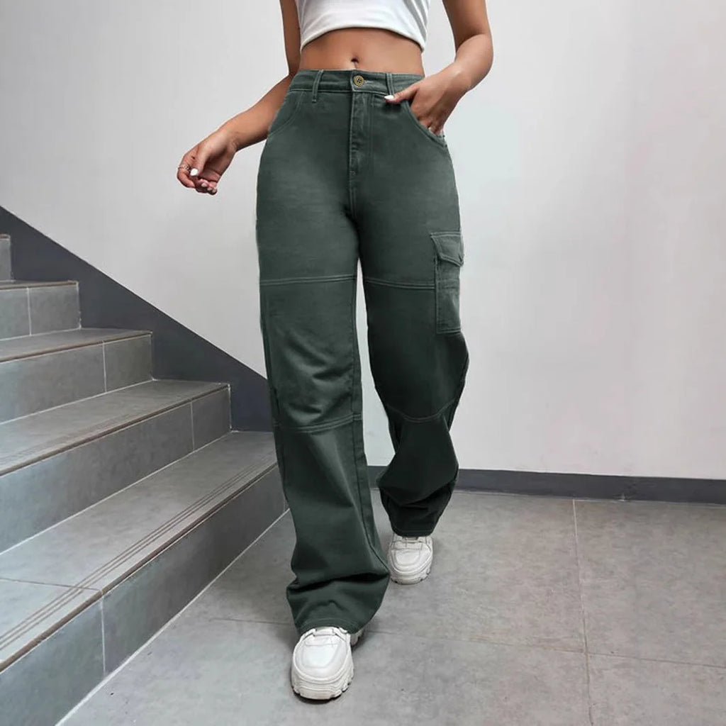 Green Cargo Pants – High Waisted Wide Leg Palazzo