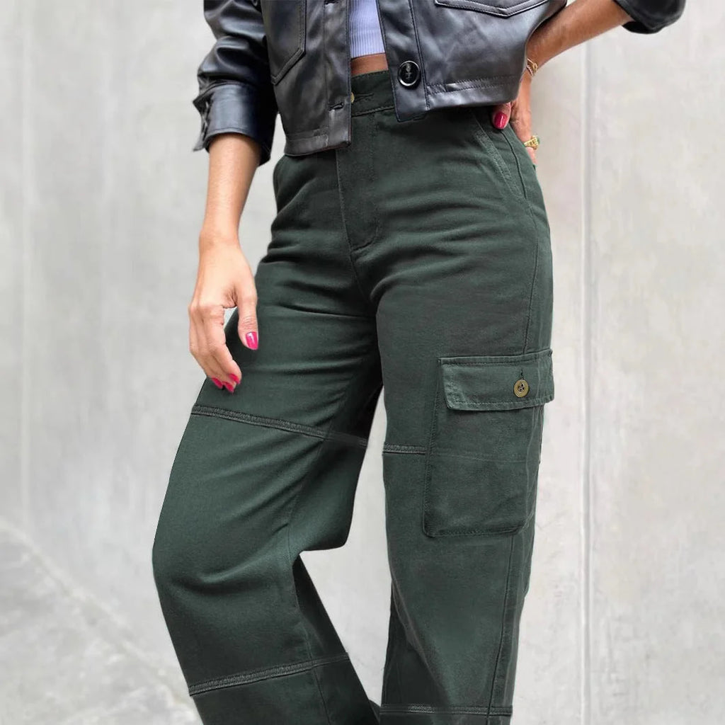 Green Cargo Pants – High Waisted Wide Leg Palazzo