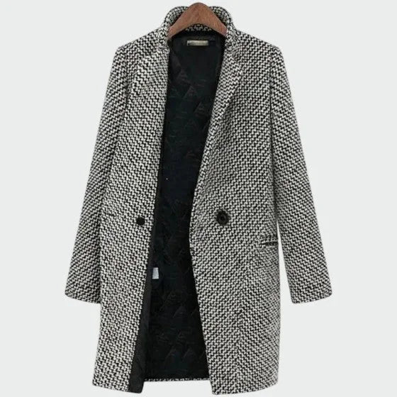 Houndstooth Coat Longline Notch Lapel