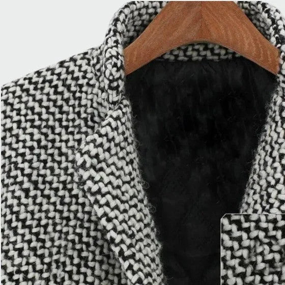 Houndstooth Coat Longline Notch Lapel