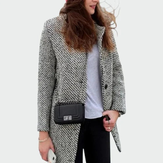 Houndstooth Coat Longline Notch Lapel