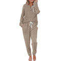 Knit Lounge Set – Beige Striped Long Sleeve Top and Wide Pants