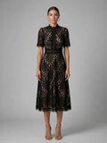 Lace Midi Dress with High Neck