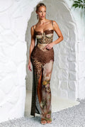Leopard Lace Mesh Midi Dress