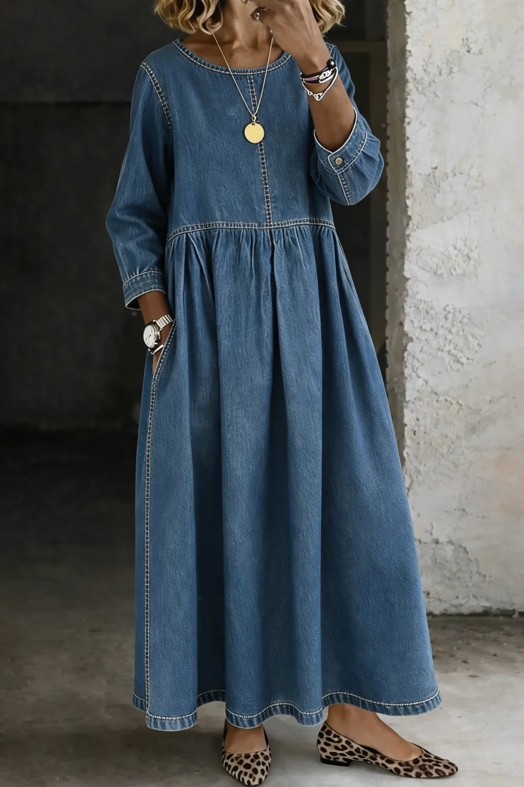 Long Sleeve Denim Maxi Dress