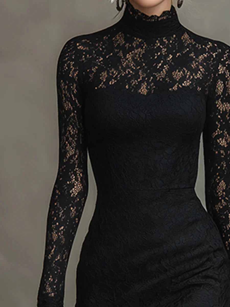 Long Sleeve Lace Maxi Dress with High Neck