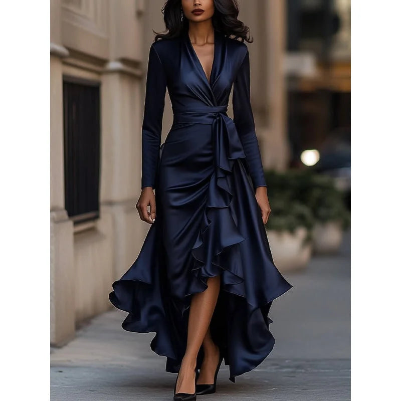 Long Sleeve Wrap Maxi Dress with V Neck