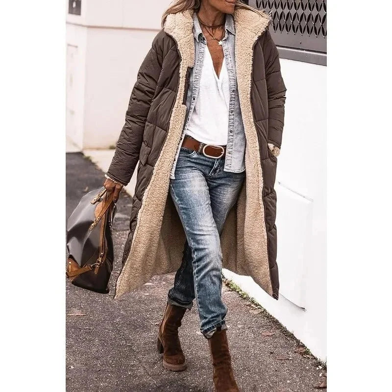 Longline Puffer Jacket with Sherpa Lining