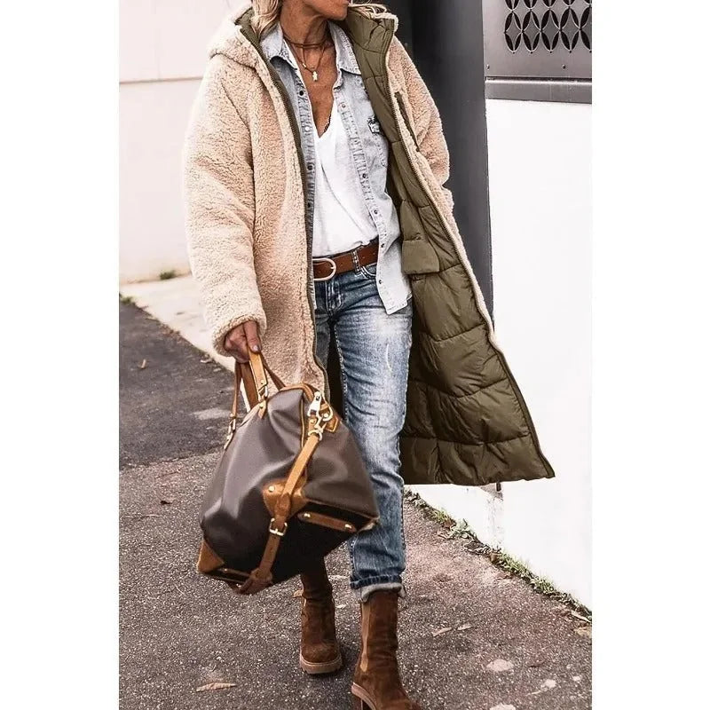 Longline Puffer Jacket with Sherpa Lining