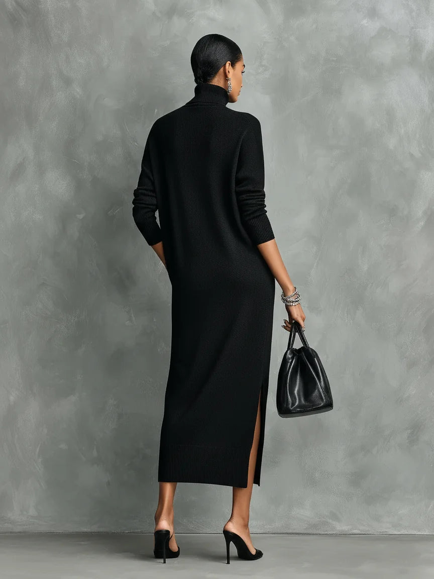 Maelys Turtleneck Sweater Dress for Women - Fitted Midi Knit Dress