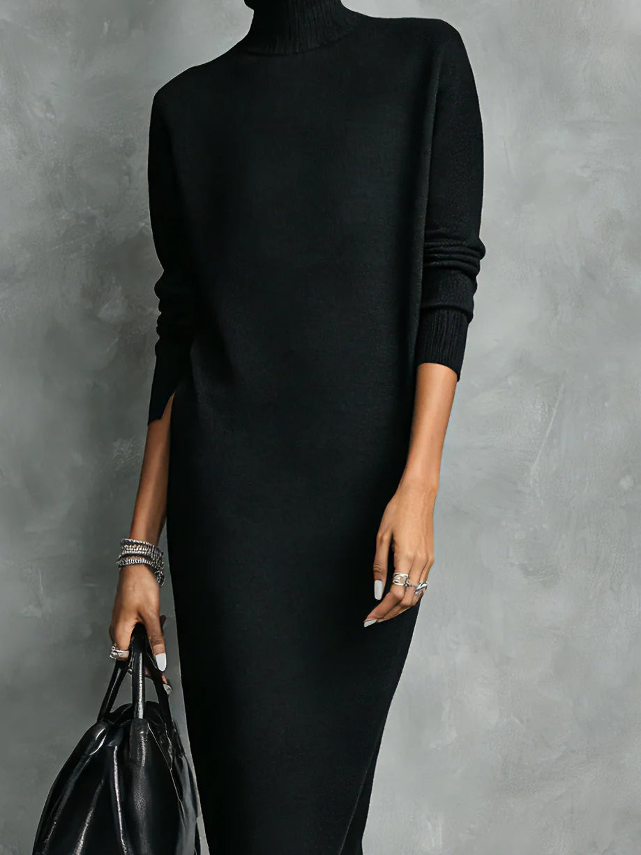 Maelys Turtleneck Sweater Dress for Women - Fitted Midi Knit Dress