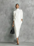 Maelys Turtleneck Sweater Dress for Women - Fitted Midi Knit Dress