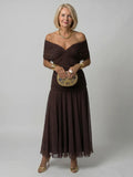 Off Shoulder Midi Dress Draped Neckline