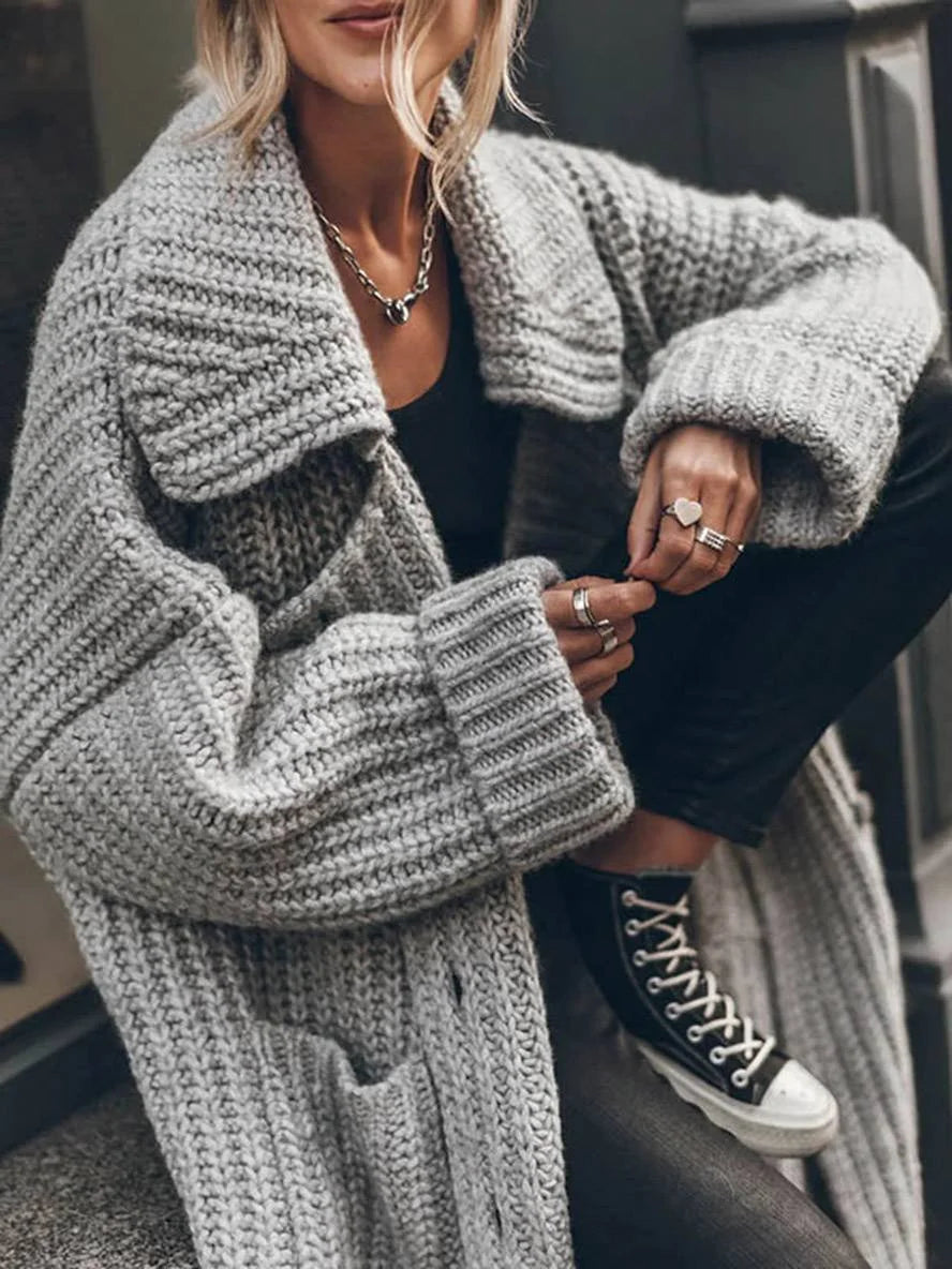 Oversized Chunky Rib Knit Long Cardigan Sweater
