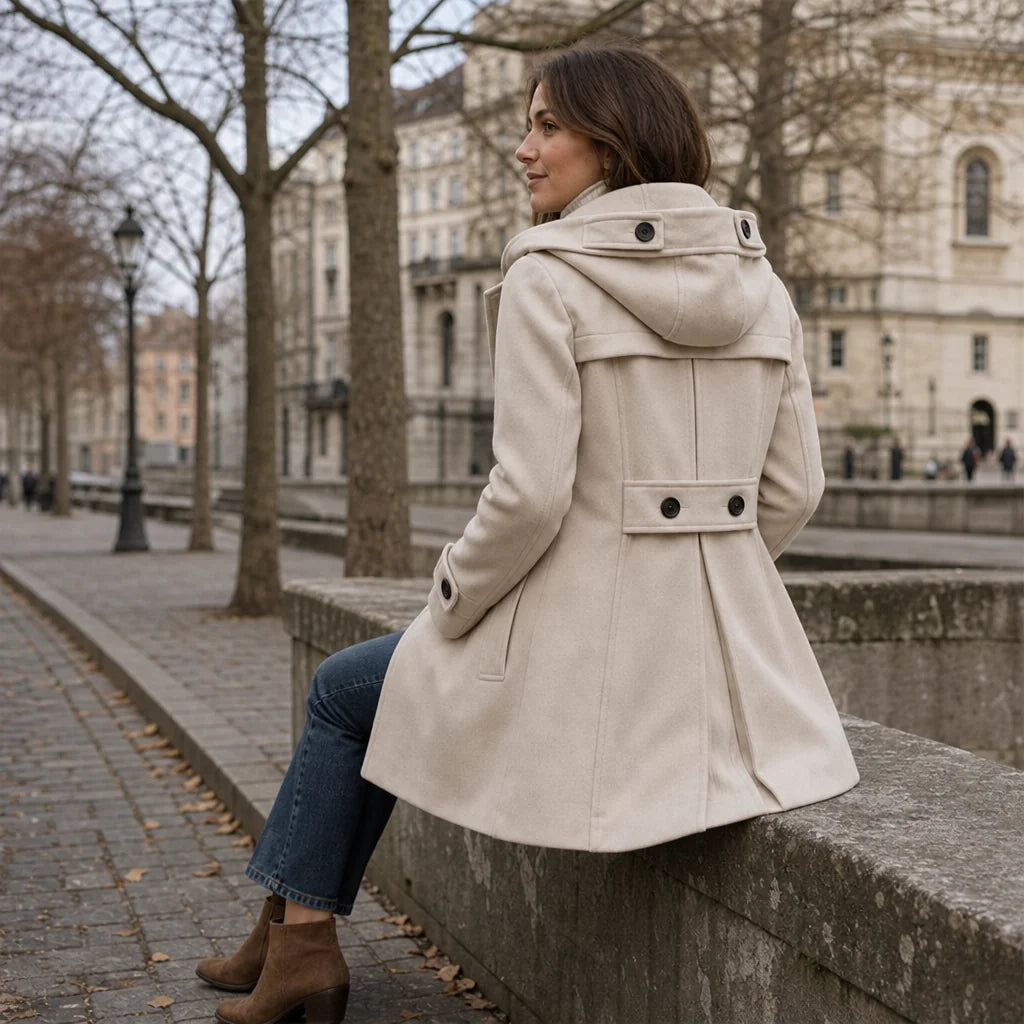 Pea Coat – Black Double-Breasted Hooded Thigh-Length