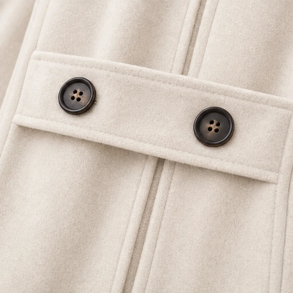 Pea Coat – Black Double-Breasted Hooded Thigh-Length