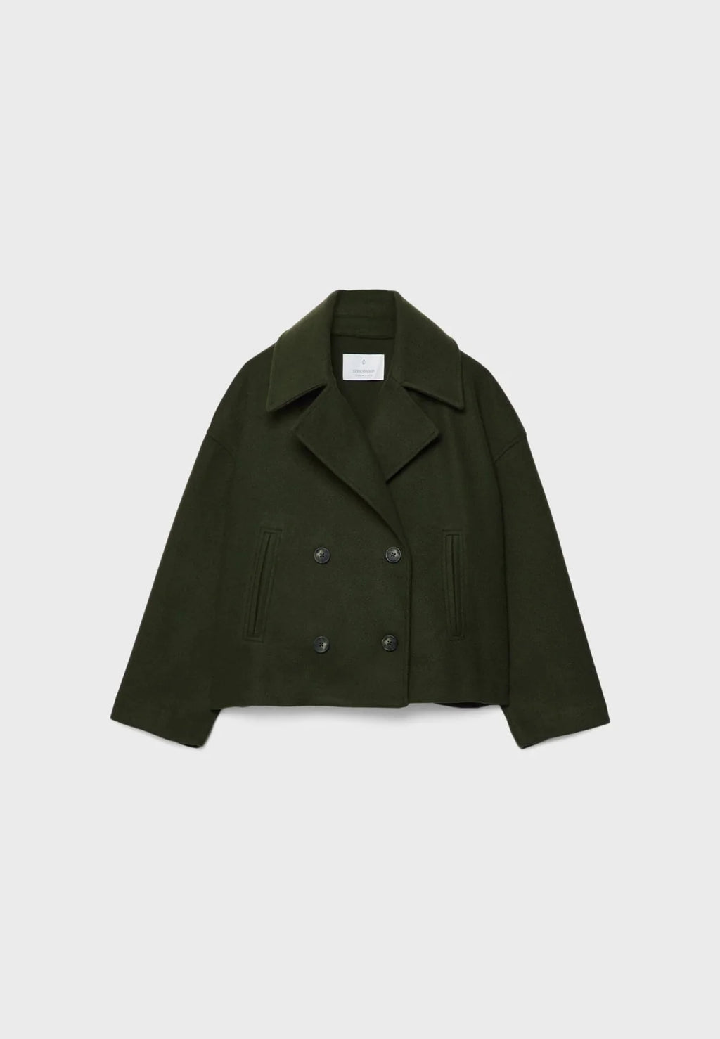 Pea Coat Wool Blend Oversized Notch Lapel Cropped