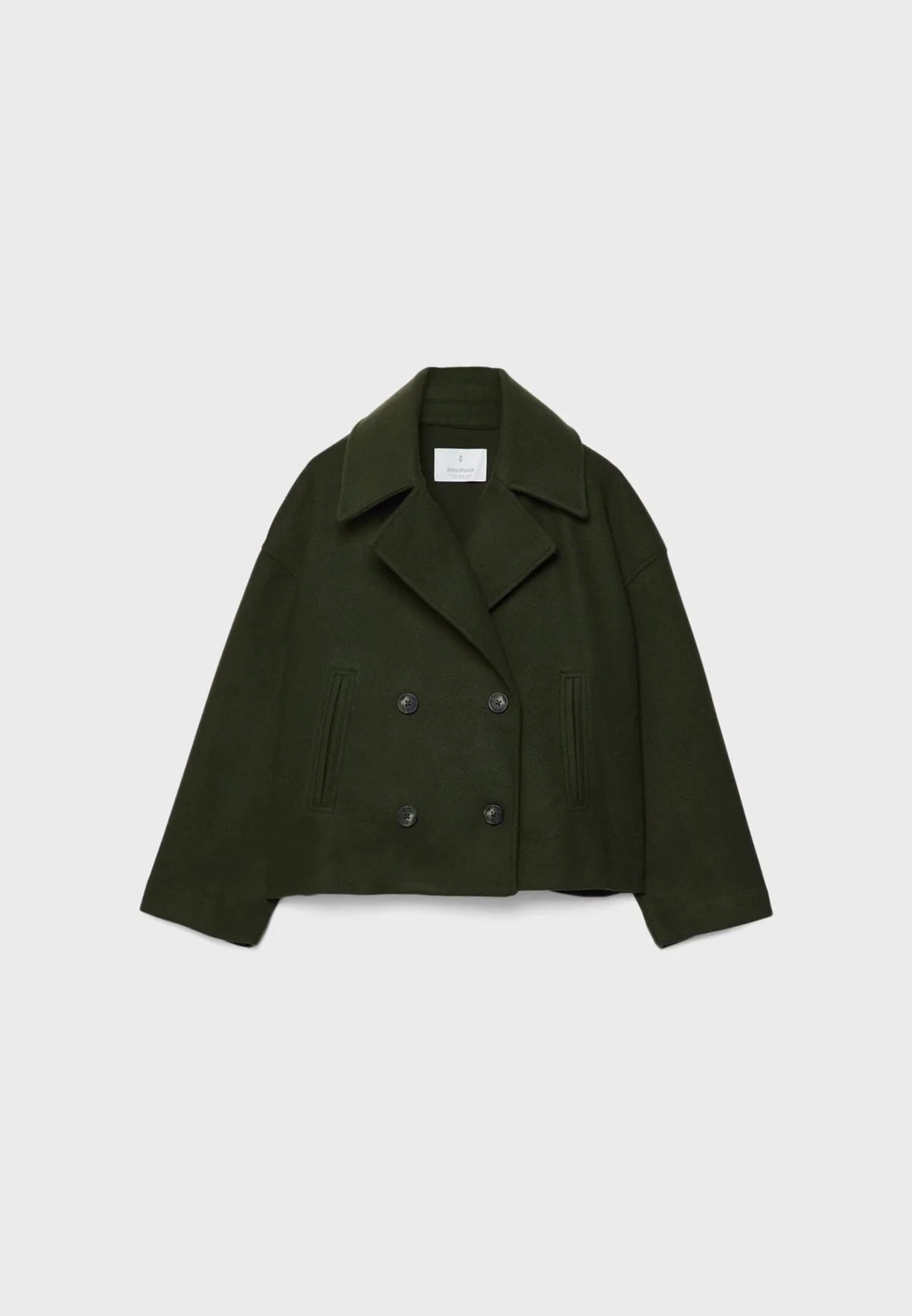 Pea Coat Wool Blend Oversized Notch Lapel Cropped