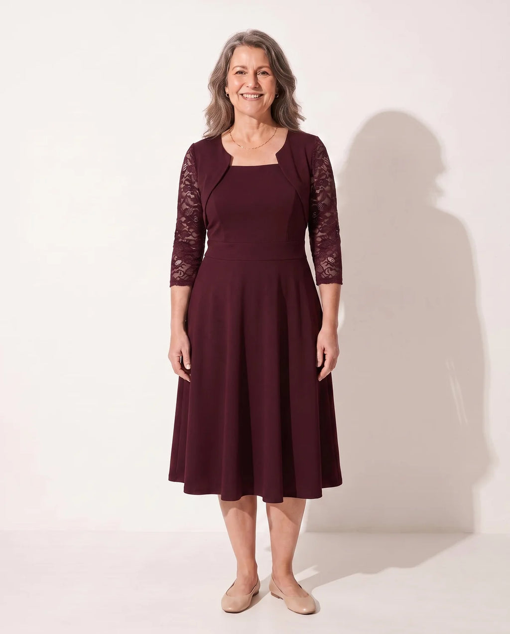 mother of the bride lace midi dress – Burgundy