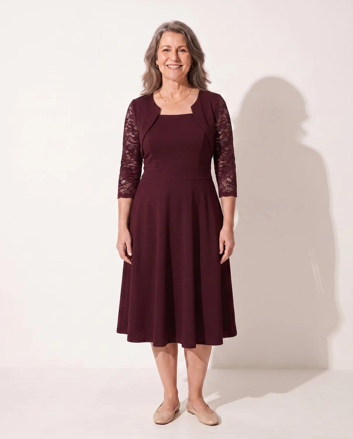 mother of the bride lace midi dress – Burgundy