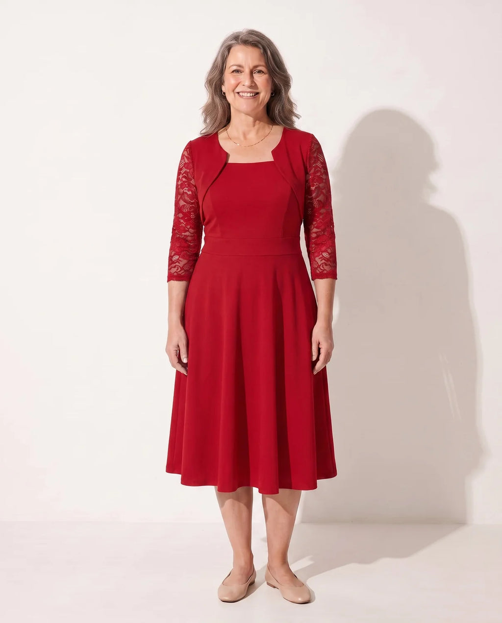 mother of the bride lace midi dress – Red