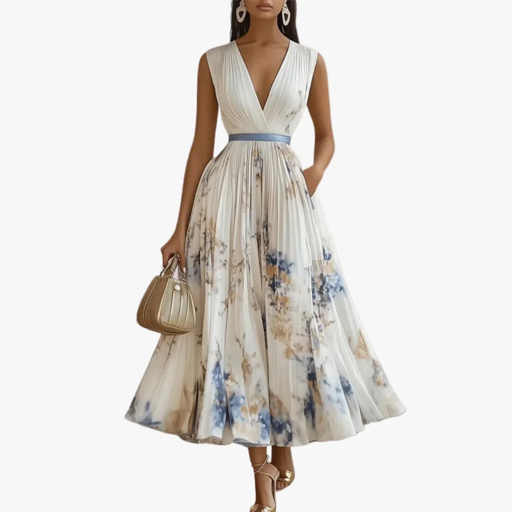 Pleated Chiffon Maxi Dress with Pockets
