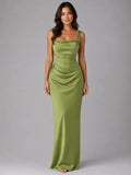 Satin Maxi Dress with Ruched Waist
