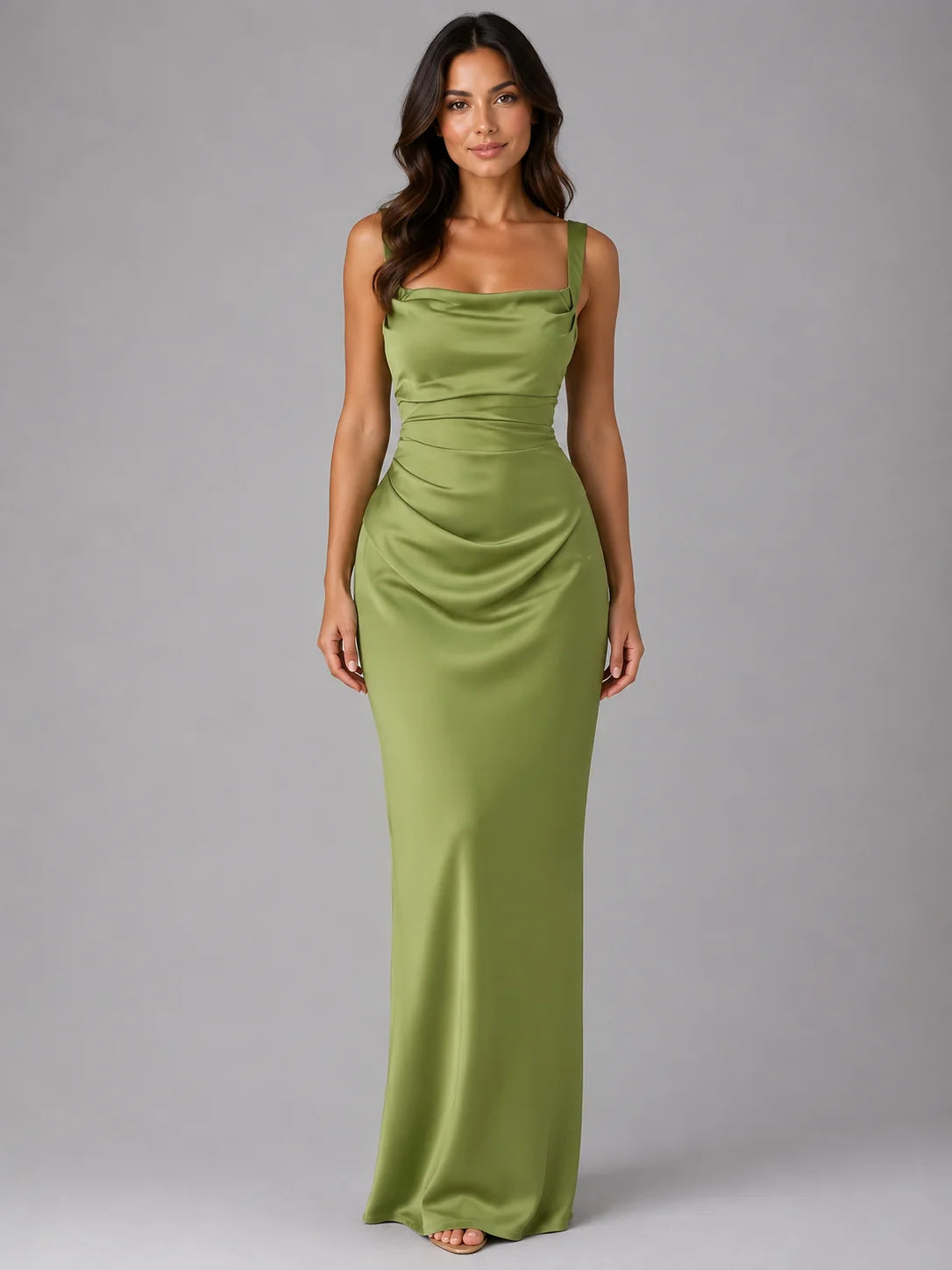 Satin Maxi Dress with Ruched Waist