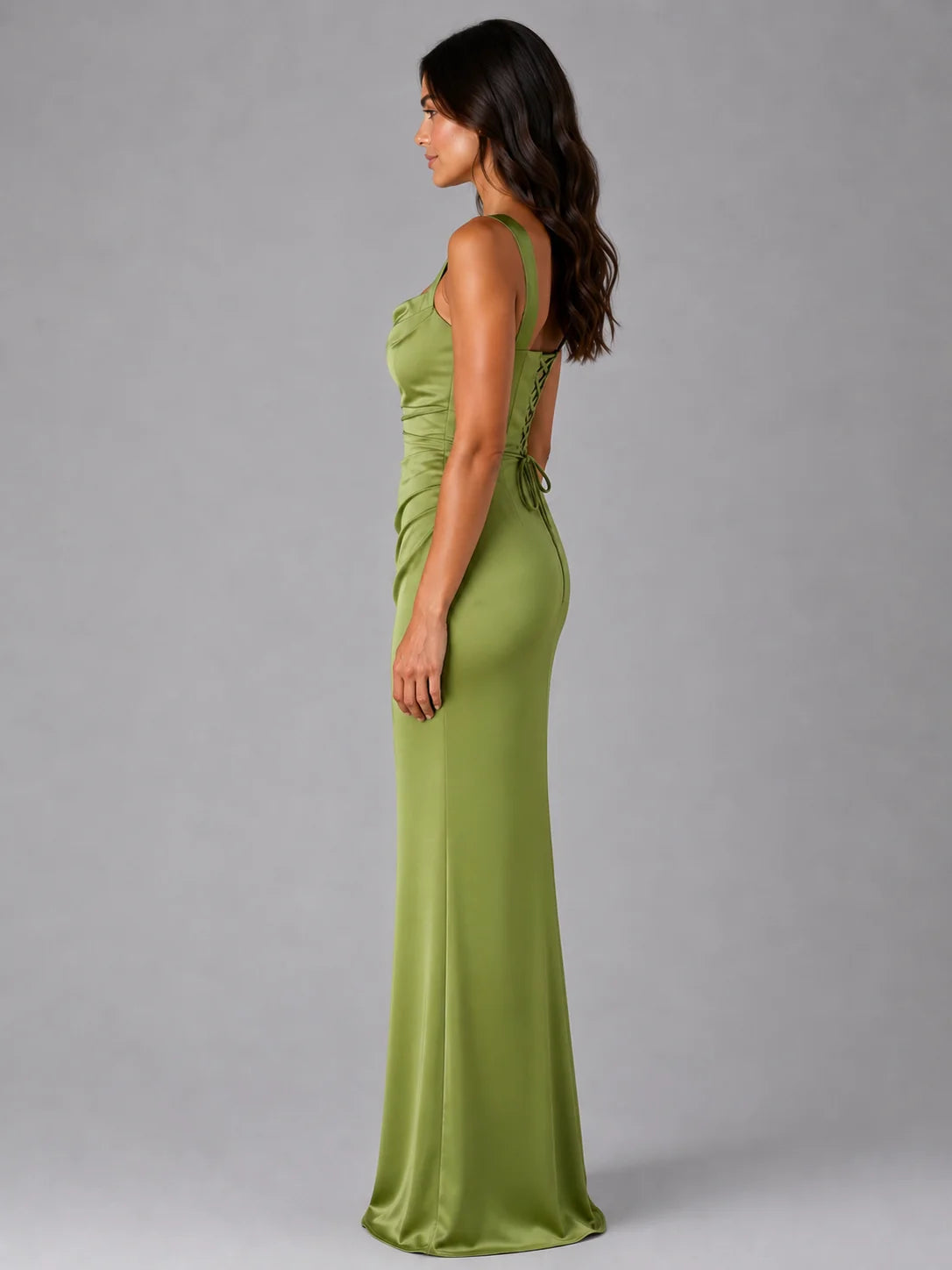 Satin Maxi Dress with Ruched Waist