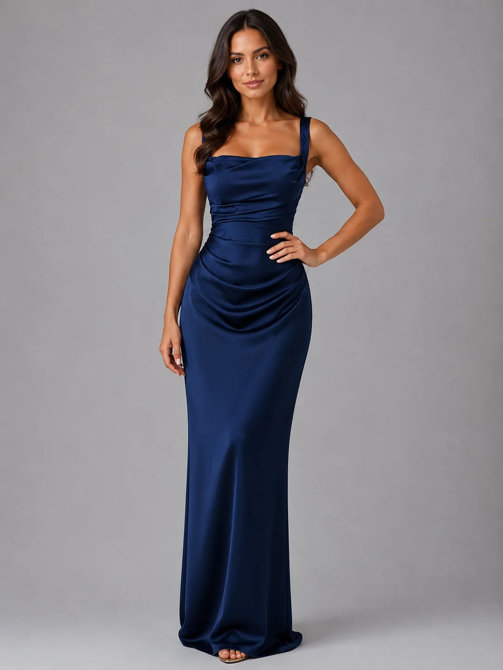 Satin Maxi Dress with Ruched Waist
