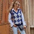 Sweater Vest Women – Navy Argyle Knit V-Neck