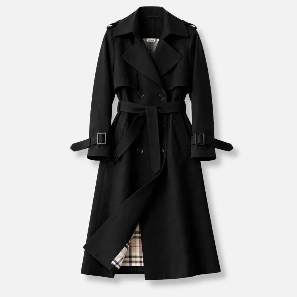 Trench Coat – Beige Double-Breasted Belted Longline