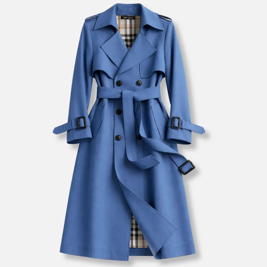 Trench Coat – Beige Double-Breasted Belted Longline