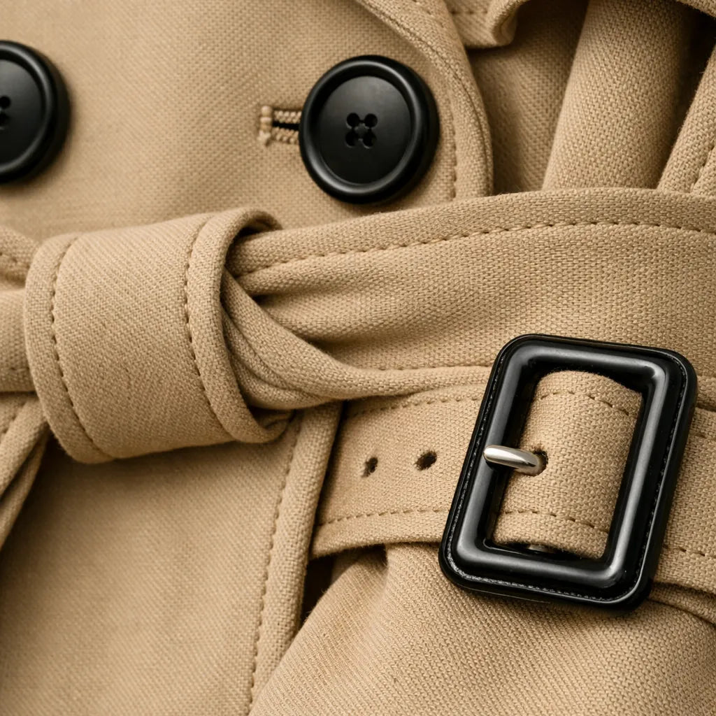 Trench Coat – Beige Double-Breasted Belted Longline