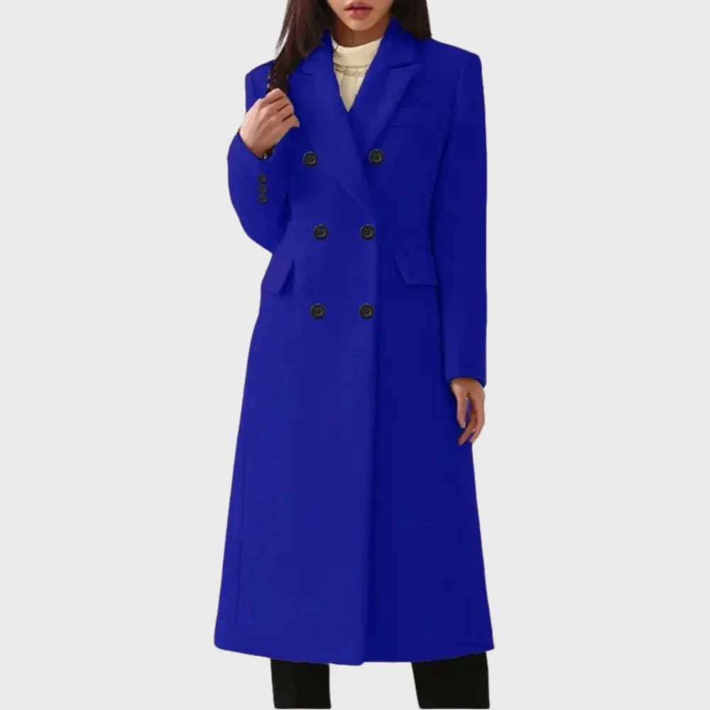 Wool Coat – Gray Wool-Blend Tailored Double-Breasted Long